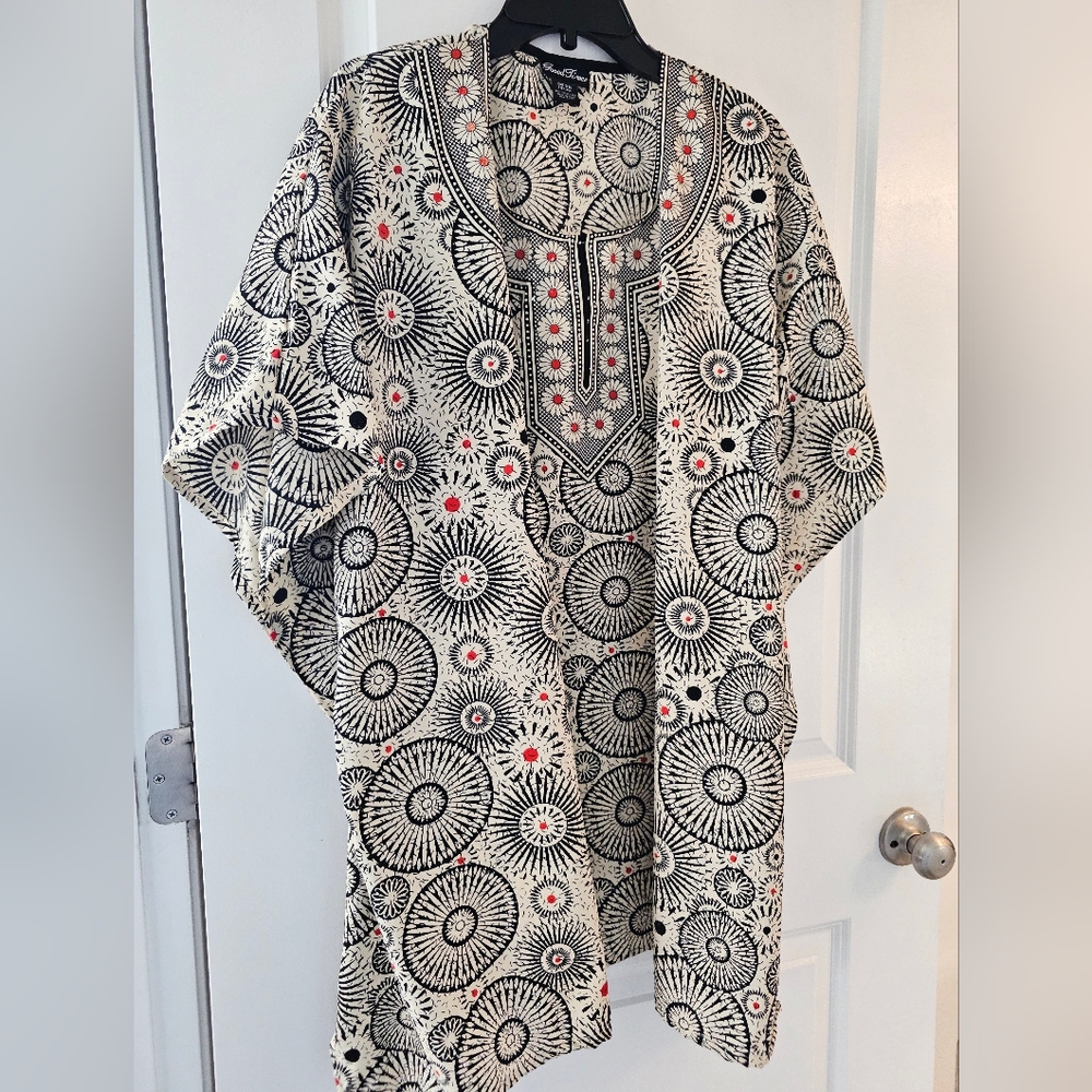 One Size‎ Fits All Good Times black, cream, orange tunic dress cover up Beach